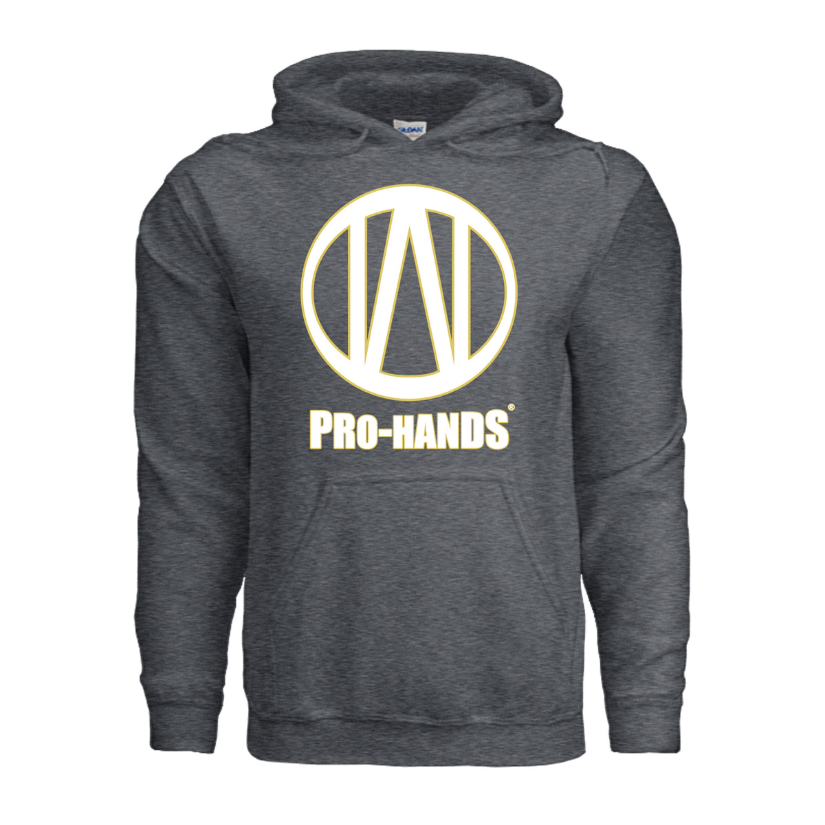 PRO-HANDS Adult Heavy Blend Logo Hoodie in Dark Heather - front view
